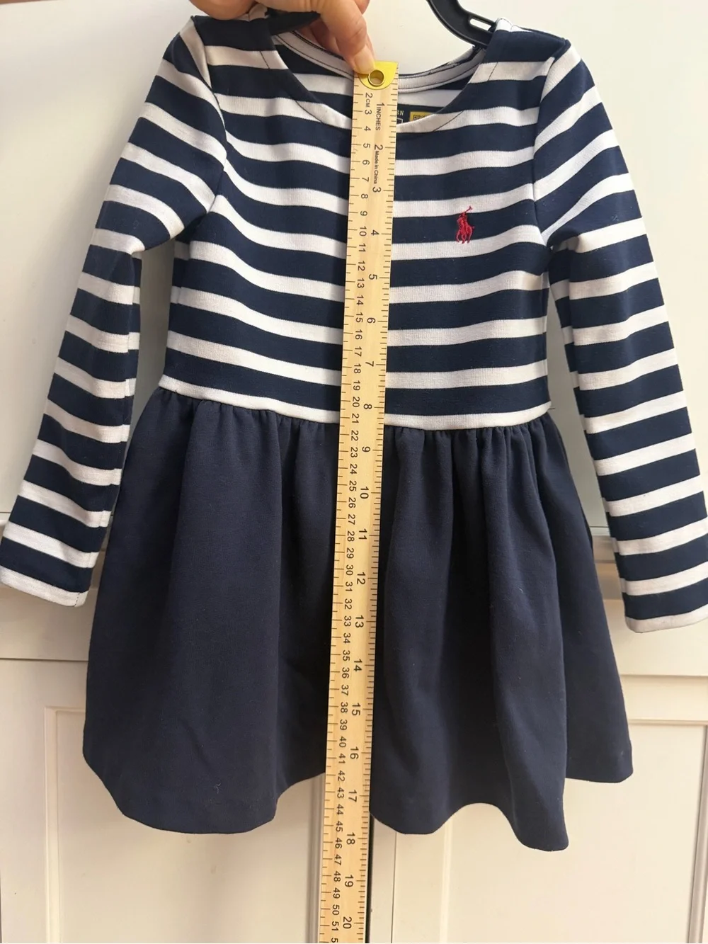 Ralph Lauren Navy & White Striped Knit Dress with Red Polo Logo